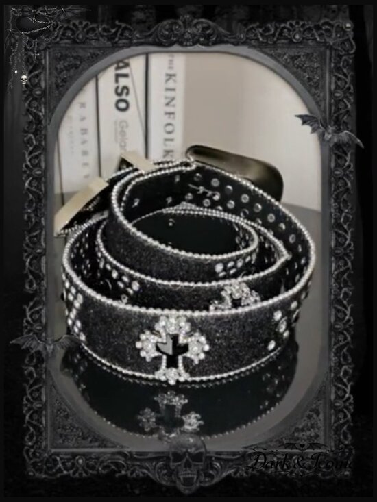 Rhinestone Studded Western Cowgirl Goth Belt, Punk Rock Leather Belt for Women